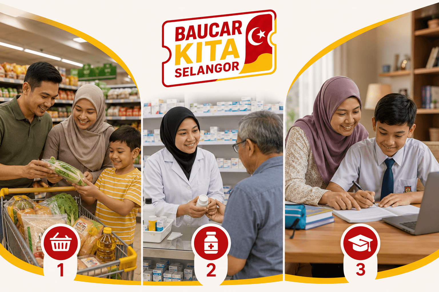 Penggunaan bantuan: makanan, perubatan, pendidikan dan kesejahteraan isi rumah